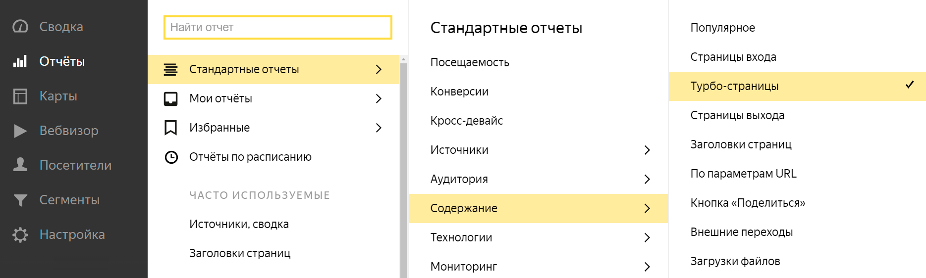 Яндекс.Метрика добавила отчет по Турбо-страницам