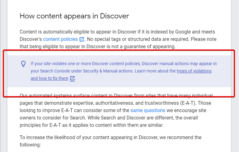 В Google Search Console появятся ручные санкции по контенту в Discover