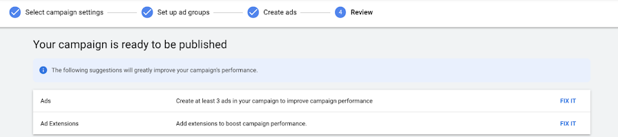 Google Ads будет сообщать об ошибках на этапе создания кампаний