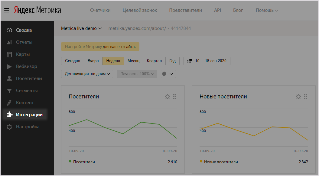 В Яндекс.Метрике появился новый раздел «Интеграции»