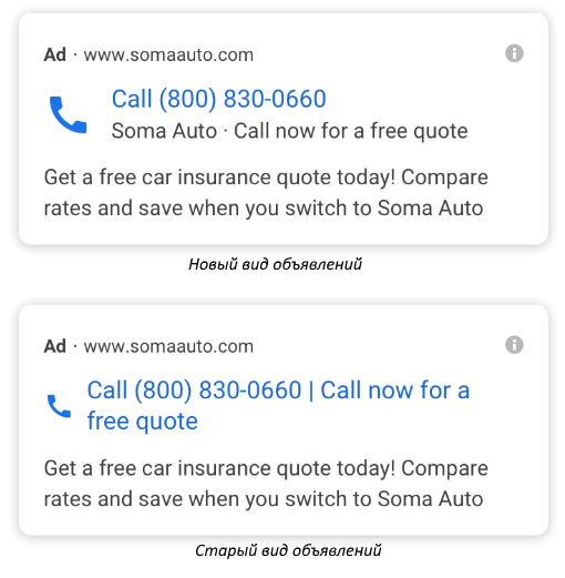 Google Ads изменил отображение объявлений только с номером телефона