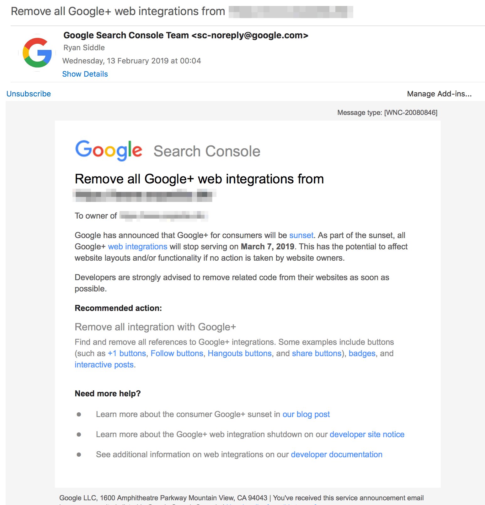 Google настоятельно рекомендует удалить элементы Google+ с сайтов