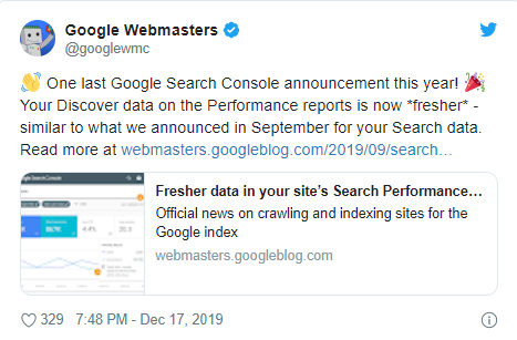 Google Search Console начал показывать свежие данные для Discover