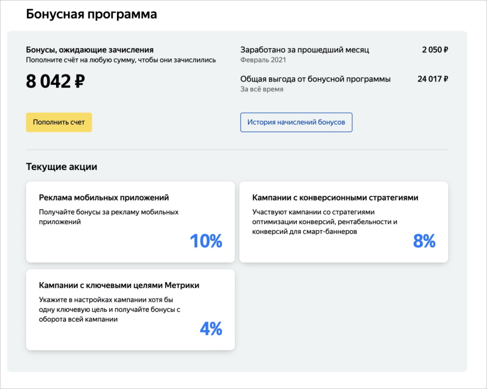 Яндекс подключил бонусную программу Директа всем рекламодателям