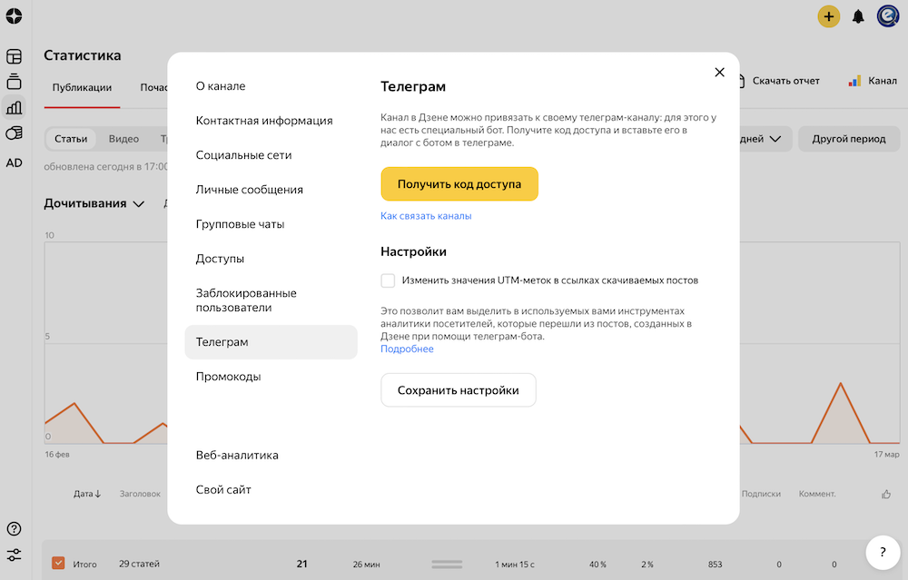 Яндекс позволил задавать UTM-метки к постам, транслируемым из Дзена в Telegram