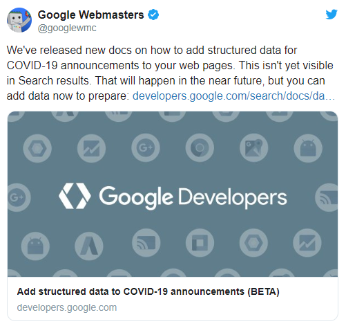Google начнет поддерживать разметку для сообщений на тему COVID-19