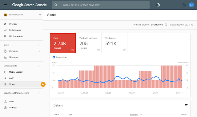 отчет по разметке для видео в Google Search Console Вебмастера увидят в отчете информацию об ошибках и предупреждения в Google Search Console