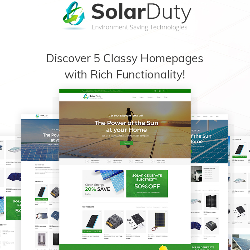 WooCommerce шаблон SolarDuty – Environment Saving Technologies Responsive