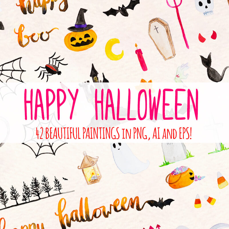 42 Spooky Halloween Elements Illustration