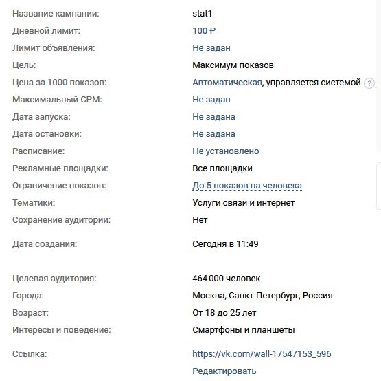 Настройки таргетированной рекламы во ВКонтакте