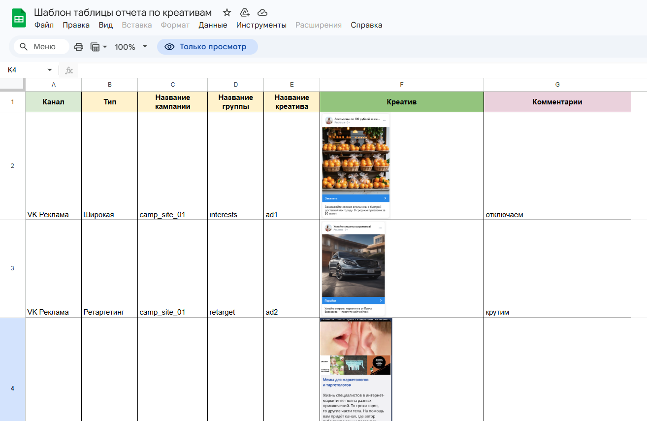 Отчет по кампаниям
