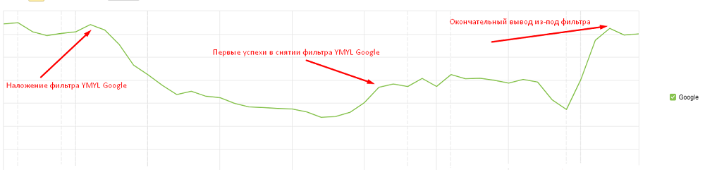 Результат вывода сайта из-под «медицинского» фильтра Google