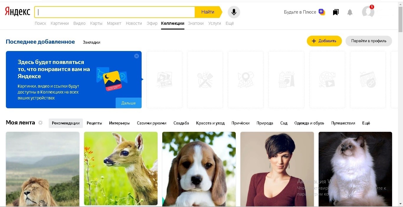 Страница Яндекс.Коллекций 