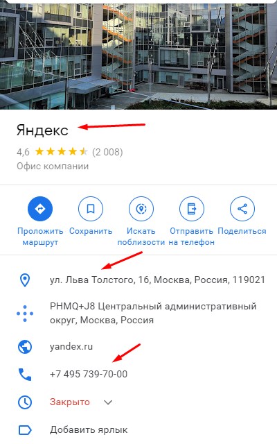 Пример компании Яндекс.