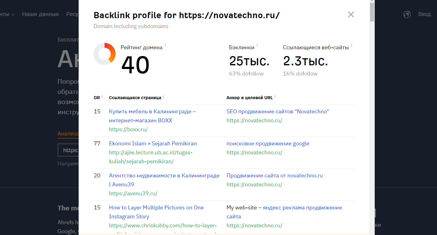 Ссылочный профиль сайта