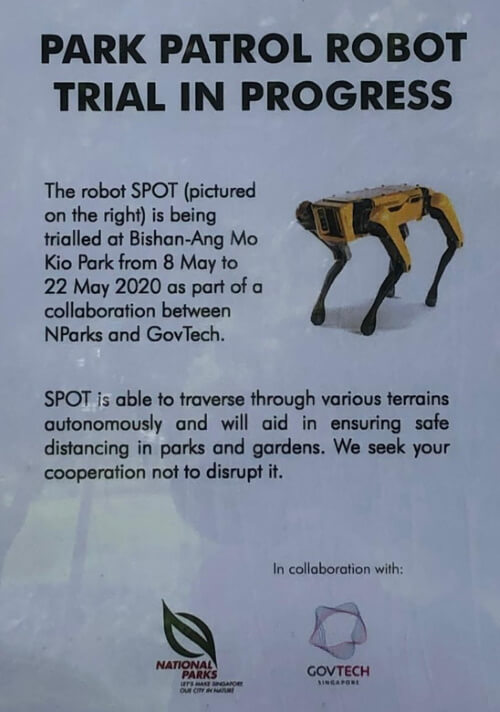 Робот-собака Spot, разработанная Boston Dynamics, начала патрулировать парк Бишан-Анг Мо Кио Сингапура