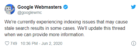 Google рассказал в Твиттере о проблемах с индексацией