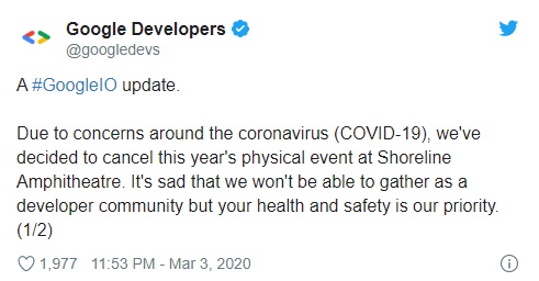 Google не будет проводить в этом году конференцию для разработчиков I/O 2020 из-за коронавируса
