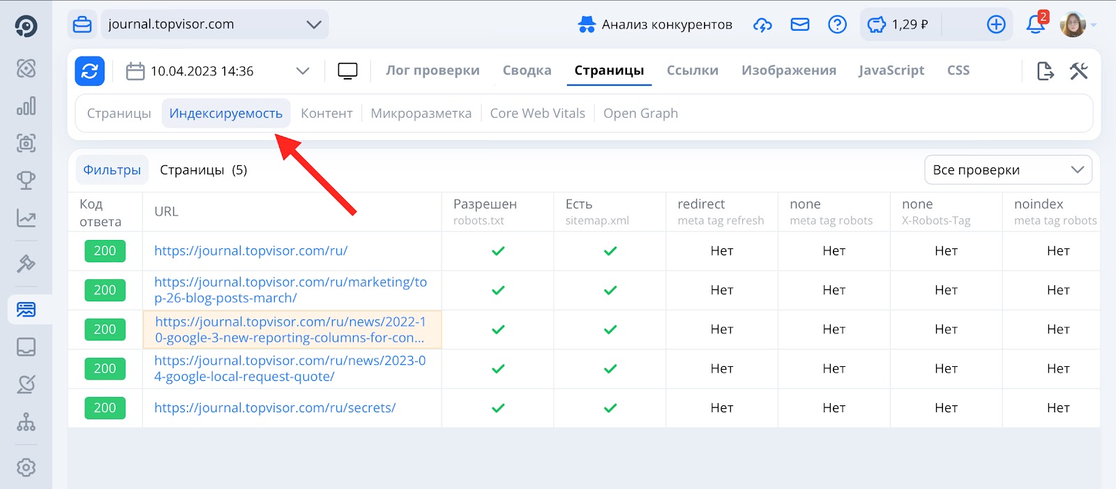 Проверка robots.txt и noindex