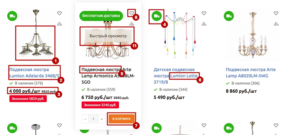 Пример оформления карточек товаров на сайте akcentr.ru