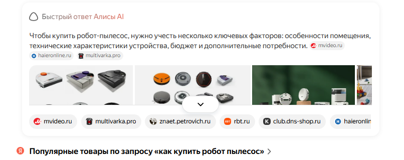 Товары в Яндексе