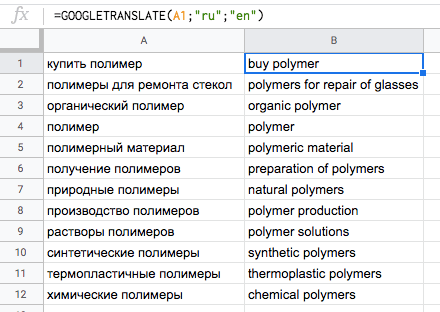 GOOGLETRANSLATE — переводим ключевики с русского на английский (или любой другой язык)