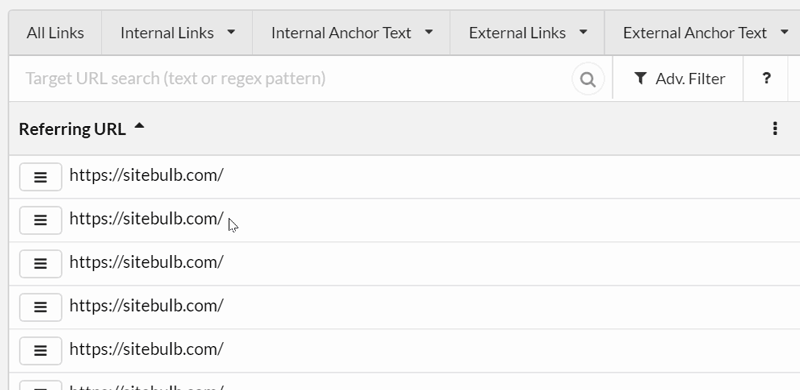 Сортировка ссылок в Link Explorer, Sitebulb
