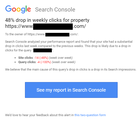 Новое оповещение в Search Console