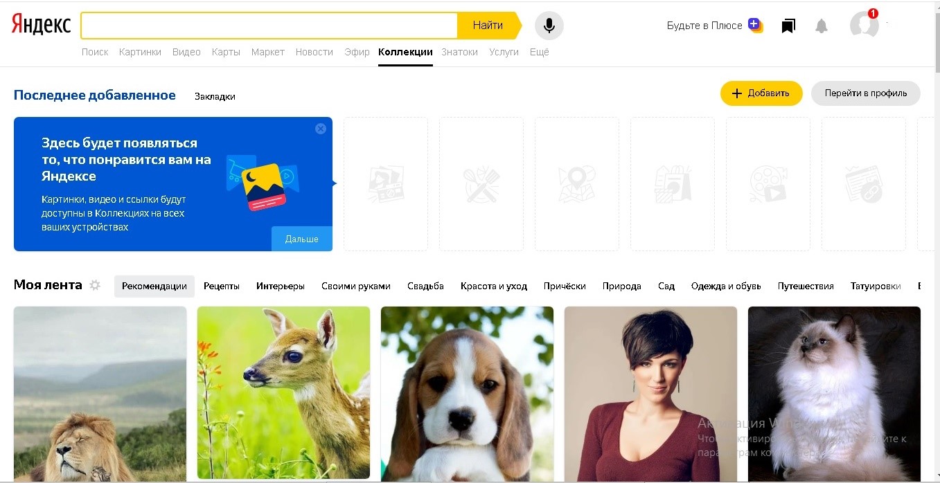 Главная страница сервиса Яндекс.Коллекции