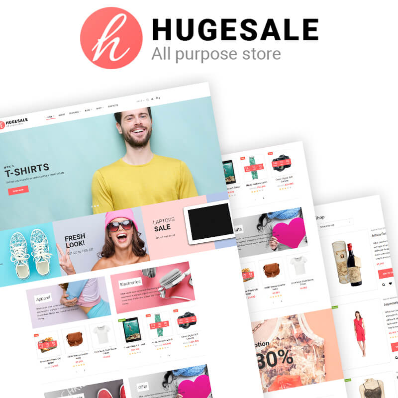 Hugesale - Многоцелевой Elementor WooCommerce шаблон интернет-магазина
