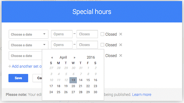 Измененный график в Google Мой Бизнес