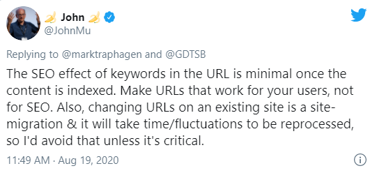 ключевики в URL минимально влияют на SEO после индексации