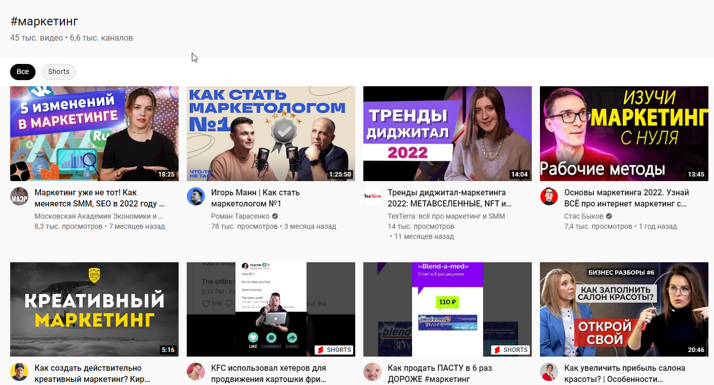 Пример тегов под видео